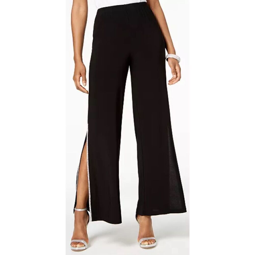 MSK Wide Leg Pants Size XL Petite Black Rhinestone Elastic Waistband NEW